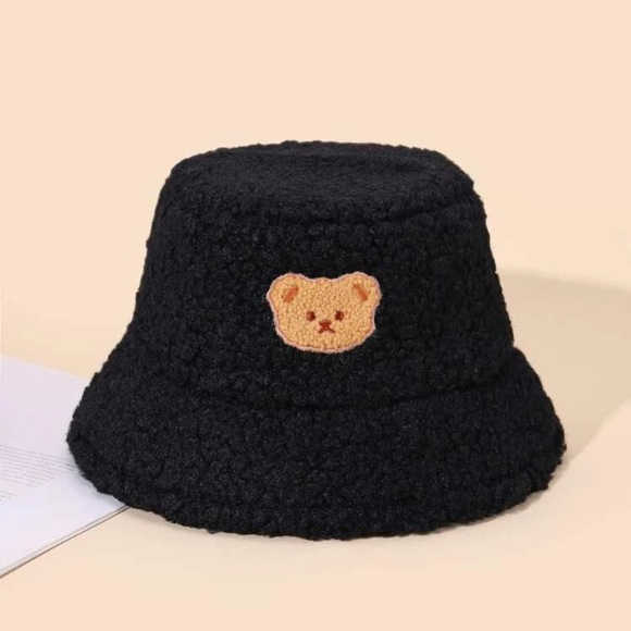 Accessories - NEW Black Fuzzy Furry Teddy Bear Fur Boucle Kawaii Gothic Y2K Unisex Bucket  Hat